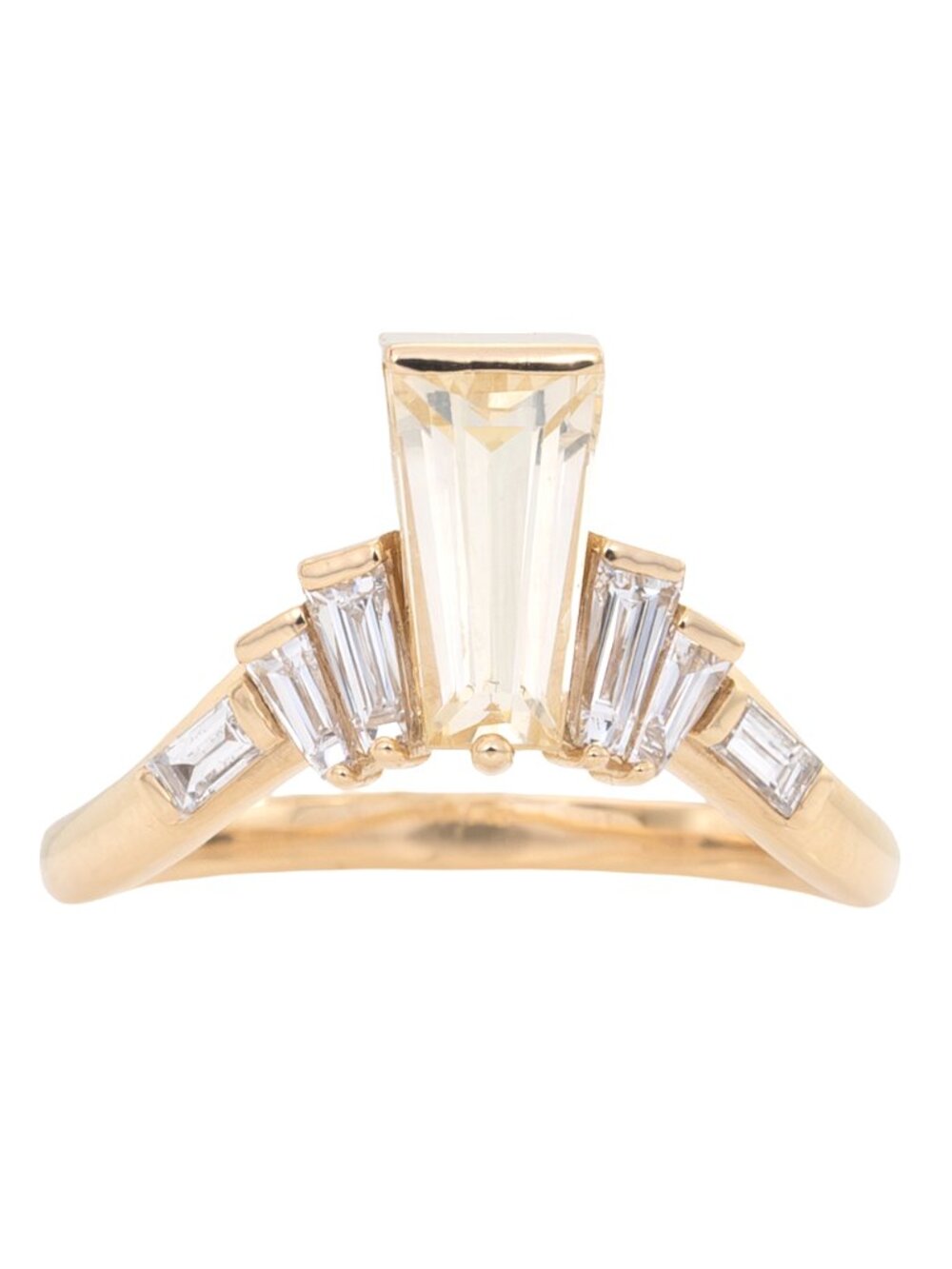 1.42Ct Canary Sapphire Ring in Solid 14K Gold with Lab-Created Baguette Diamonds